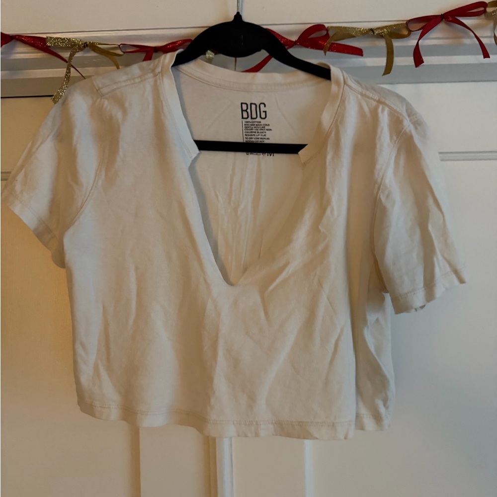 BDG Women's Off-White V-Neck Crop Top